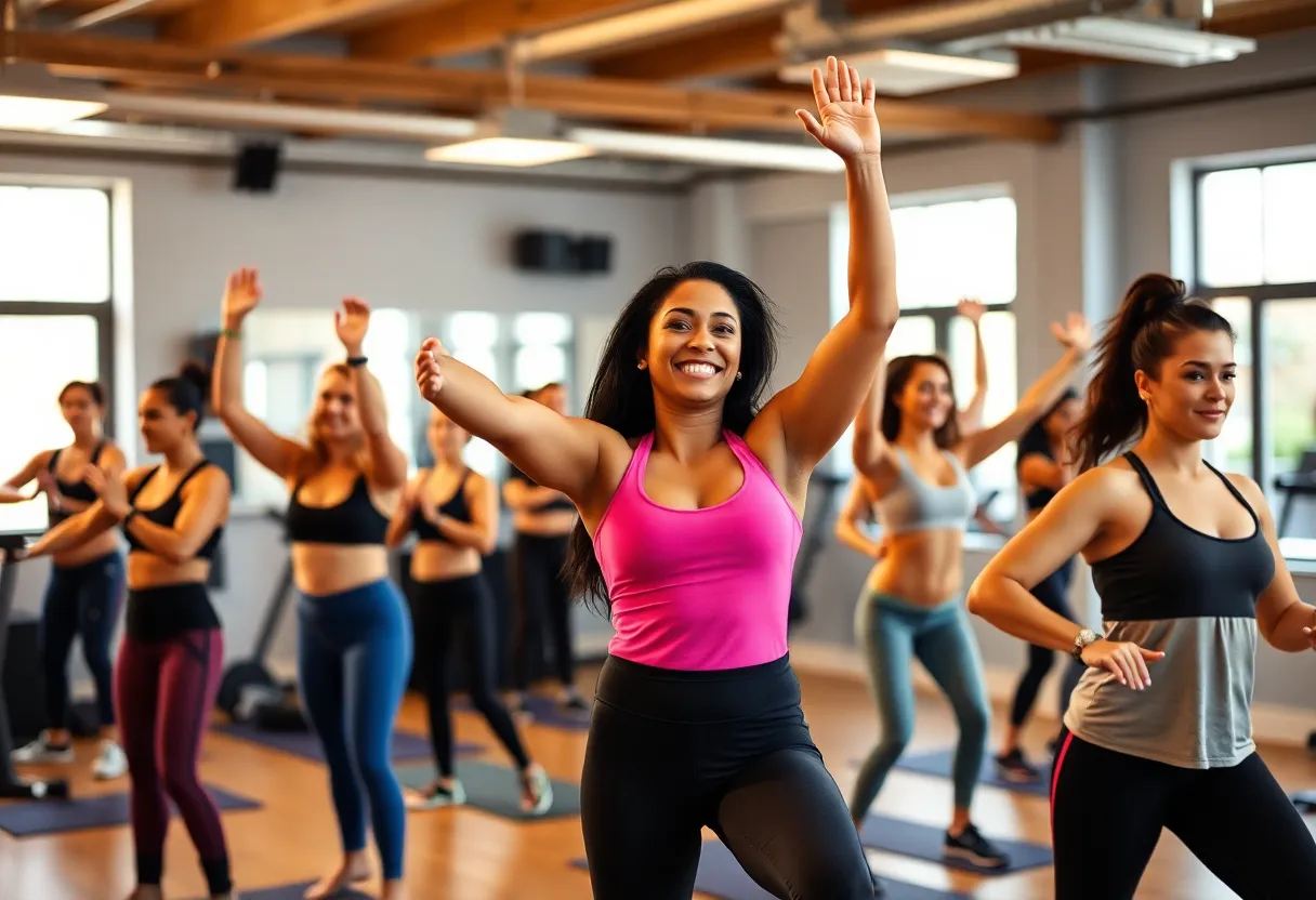 Women working out in a bustling Orangetheory fitness studio