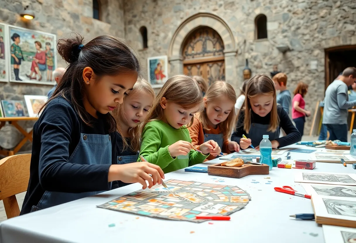 Kids creating art during summer workshops at a historical museum