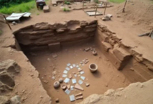 Archaeological site of the Bray School foundation with discovered artifacts