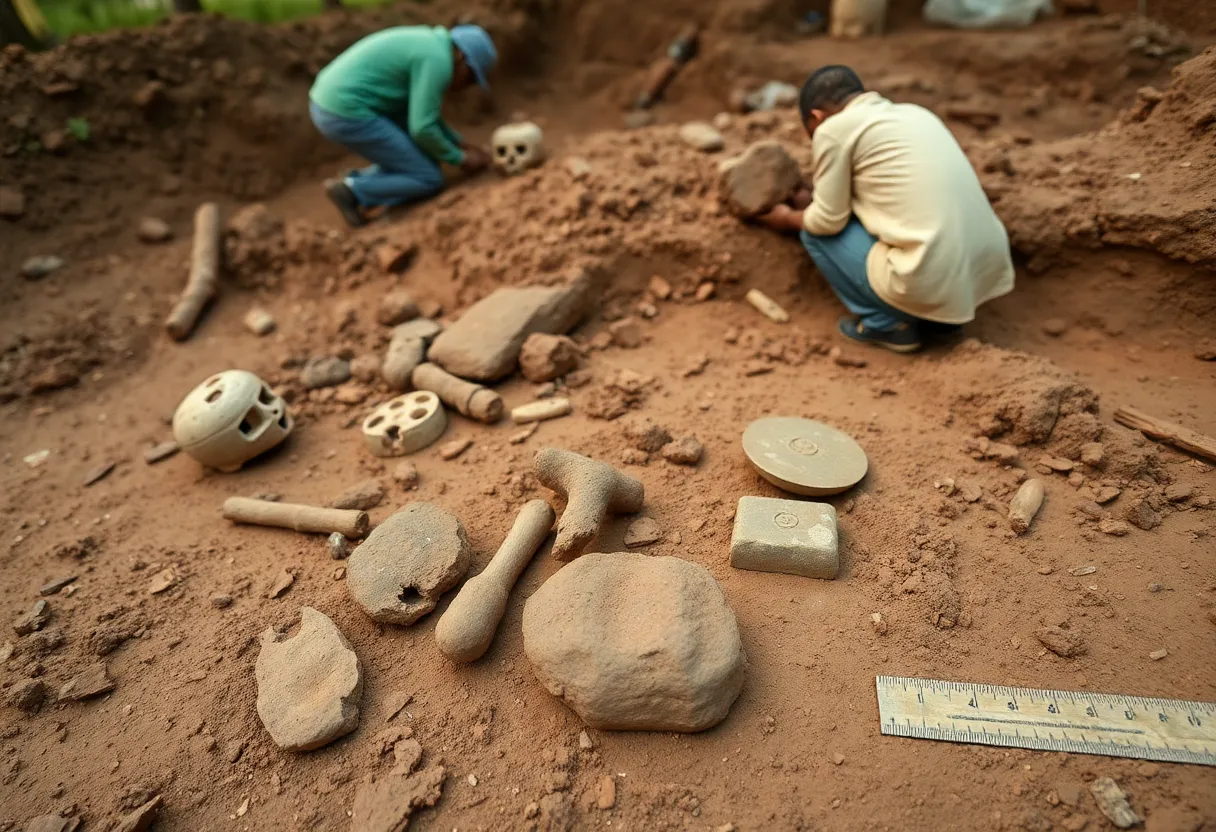 Archaeological dig site at Williamsburg Bray School with artifacts