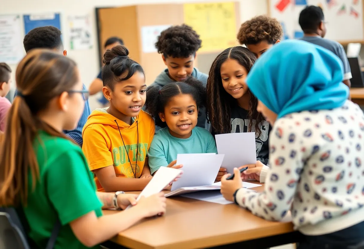 Students participating in the National Civics Bee Competition
