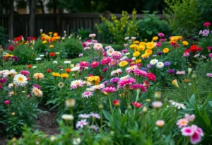 A vibrant community garden representing love and service in memory of a beloved leader.