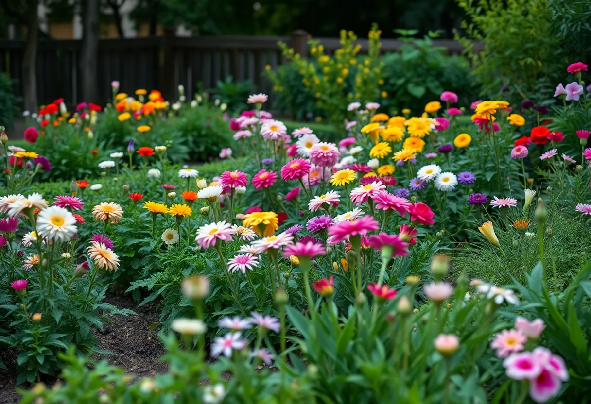 A vibrant community garden representing love and service in memory of a beloved leader.