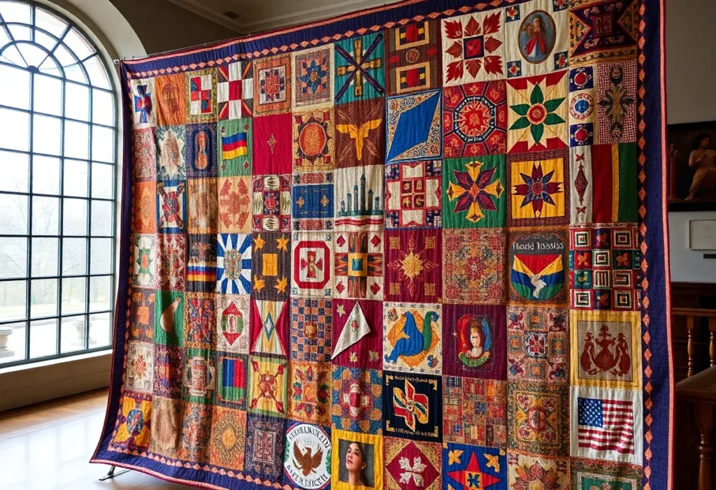 Colorful quilt squares representing diverse American stories