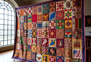 Colorful quilt squares representing diverse American stories