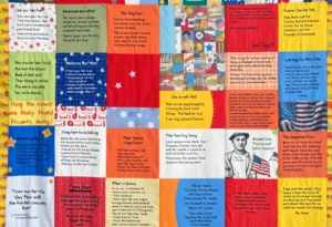 Colorful segments of a quilt showcasing diverse American stories