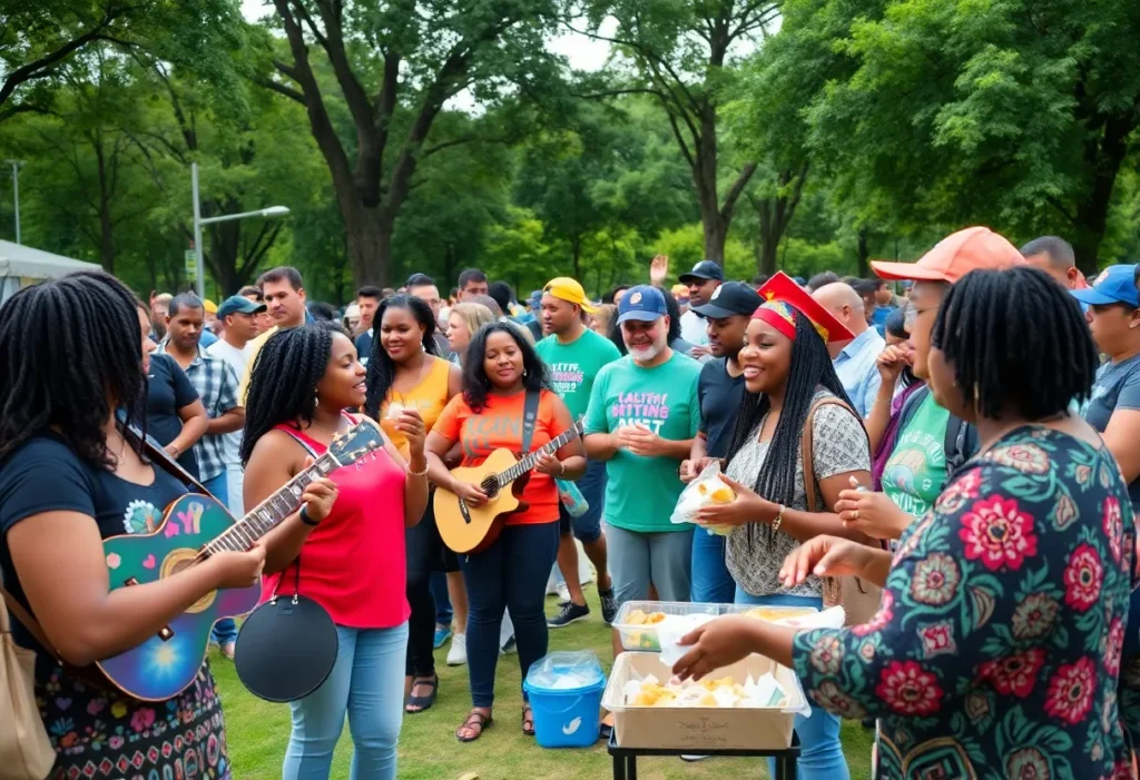 Community members celebrating Juneteenth with music and food in Williamsburg