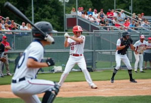 Players during a college baseball game