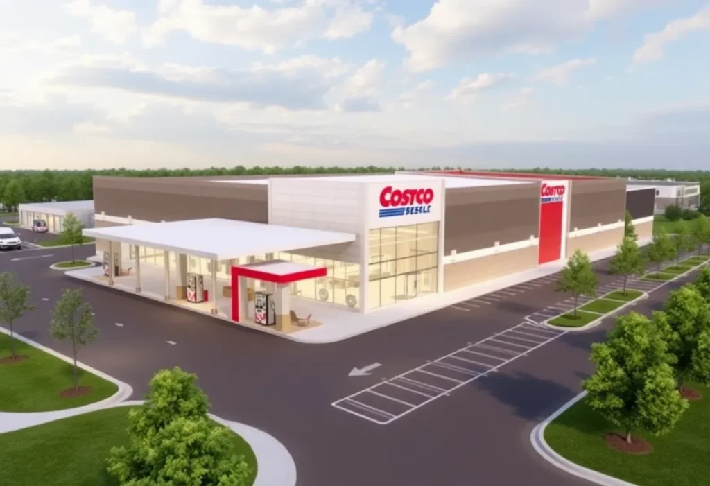 Rendering of the new Costco location in Newport News with a gas station.