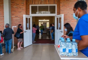 Community members receiving water during Newport News heat wave