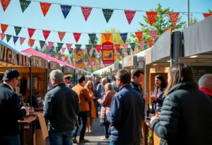 People enjoying whiskey and wine tastings at a festival in Williamsburg.