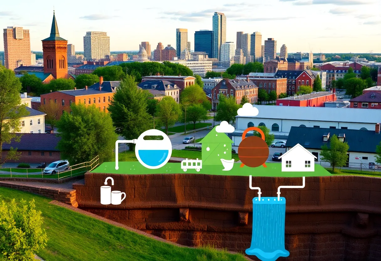 Illustration of Williamsburg city with monthly water and sewer billing concept