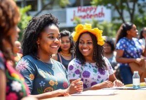 Young women participating in a Juneteenth celebration and mentorship program.