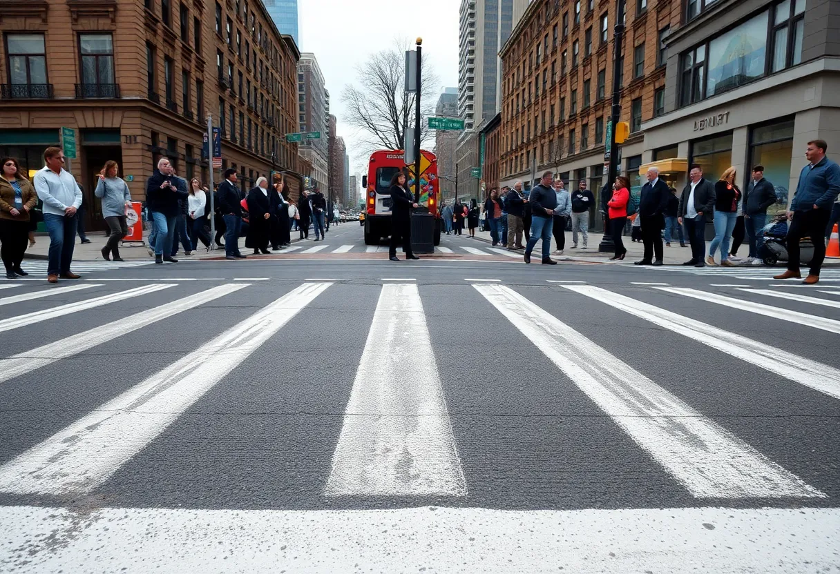 Chalk crosswalk created at an intersection for pedestrian safety awareness.