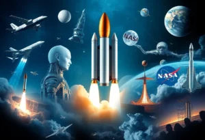 A representation of NASA's technological advancements and community involvement.
