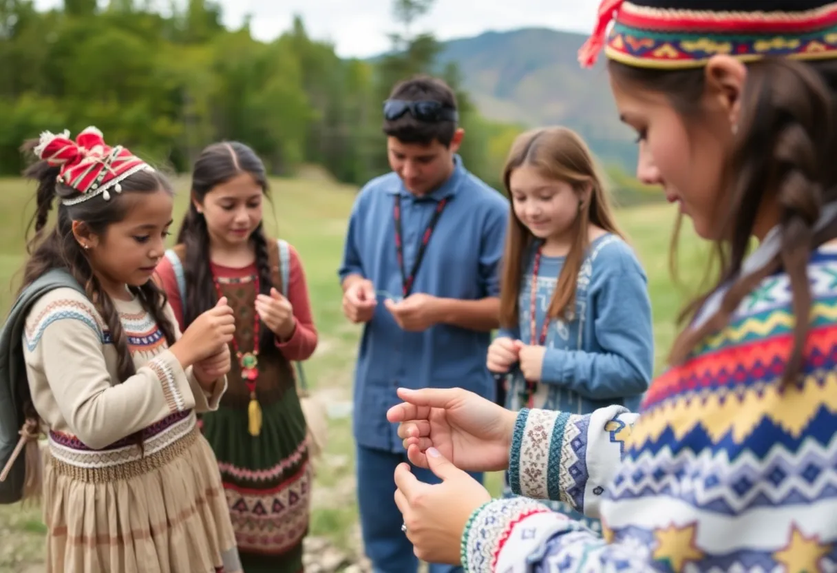 Students participating in traditional Cherokee activities