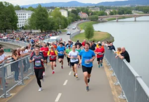 Participants running in the Chesty Puller Memorial Twin Bridge 10K
