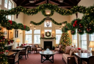Festive decorations in Colonial Williamsburg for holiday gatherings