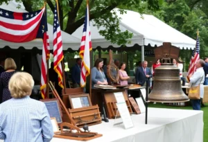 An auction scene featuring historic items in Colonial Williamsburg