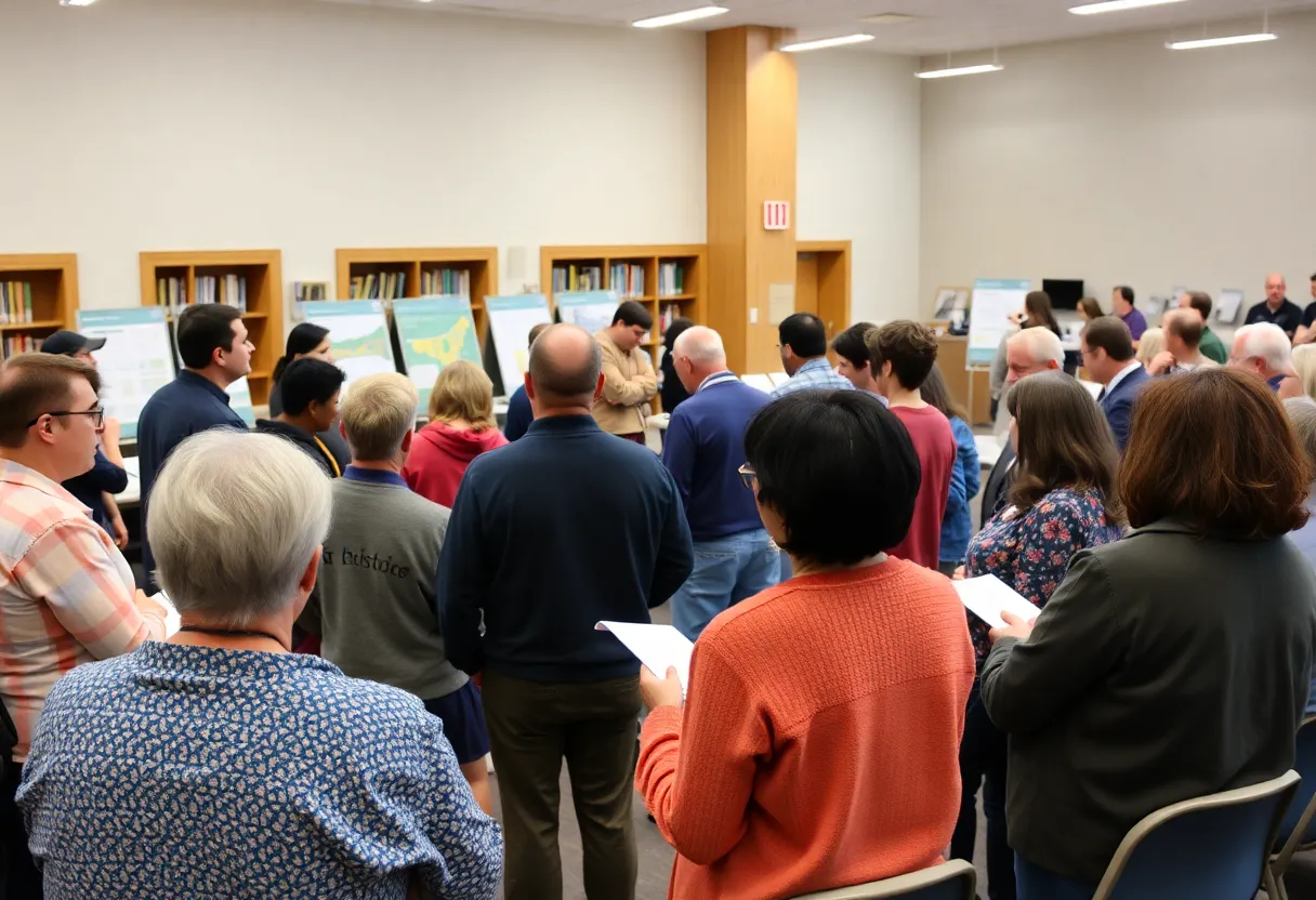 Residents at a community input session discussing library plans.