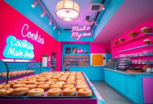 Vibrant interior of Cookie Chris Bakeshop with colorful designs