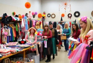 Attendees browsing costumes at FISH nonprofit's charity sale