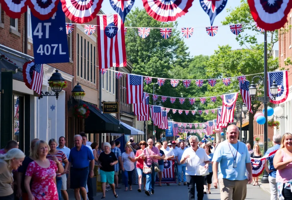 Festive celebration scene in Yorktown for Fourth of July
