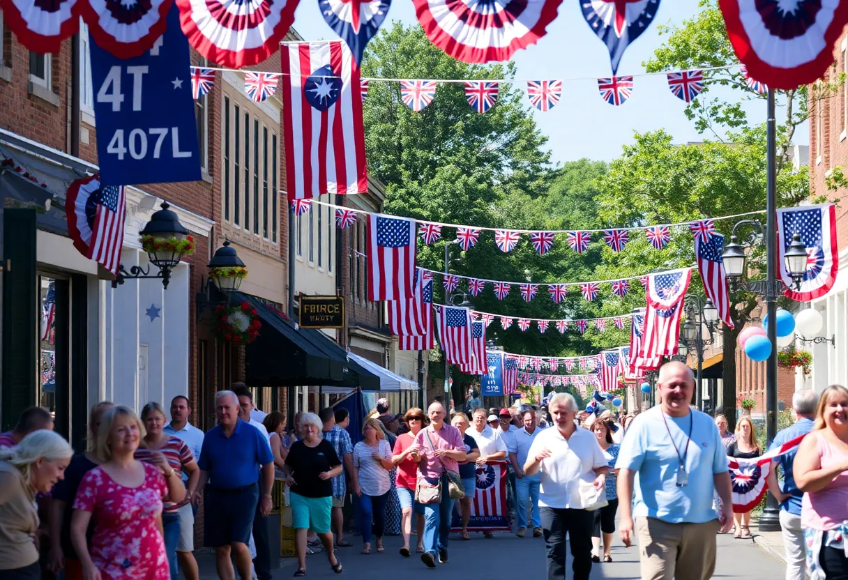 Festive celebration scene in Yorktown for Fourth of July