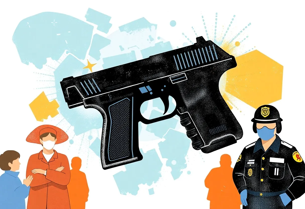 Visual representation of community and law enforcement collaboration to reduce gun violence.