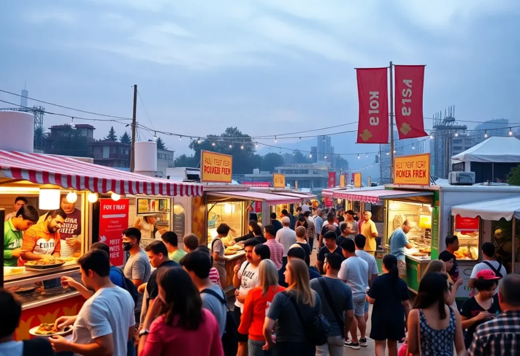 Food trucks serving delicious local cuisines at the food truck roundup event