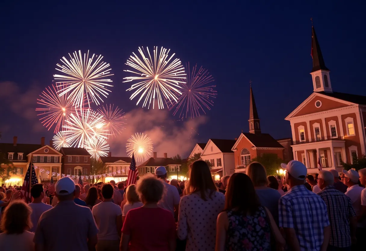 Fireworks over Colonial Williamsburg and Yorktown during Independence Day celebrations