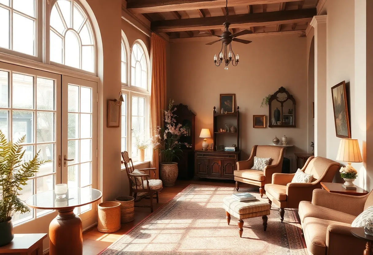 Elegant and serene interior space with vintage decor