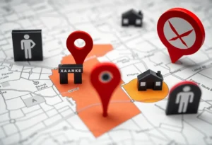 Map showing zoning areas for adult-oriented businesses in James City County