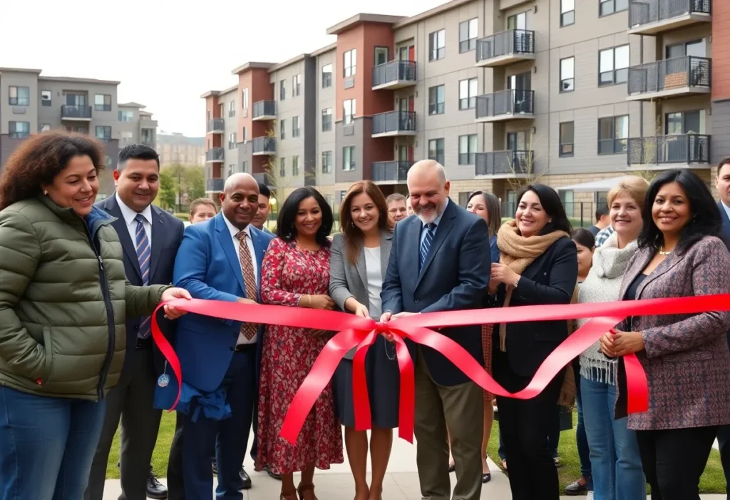 A ribbon-cutting ceremony at the Legacy Landing housing development