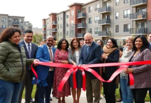 A ribbon-cutting ceremony at the Legacy Landing housing development