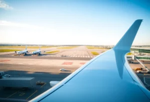 Newport News-Williamsburg Airport runway with planes