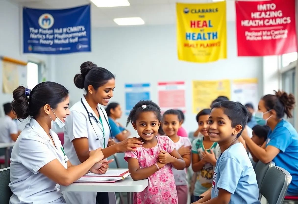 Community care clinic at Old Dominion University with nursing students and families