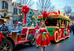 Participants in retro costumes at the Williamsburg Christmas Parade