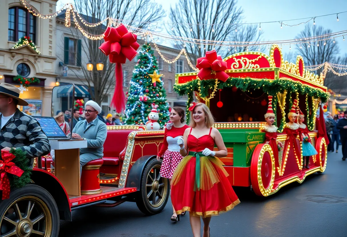 Participants in retro costumes at the Williamsburg Christmas Parade