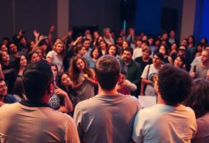 Slam poetry performers showcase their talents at a lively event.