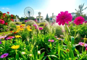 Vibrant summer garden with blooming plants and irrigation techniques