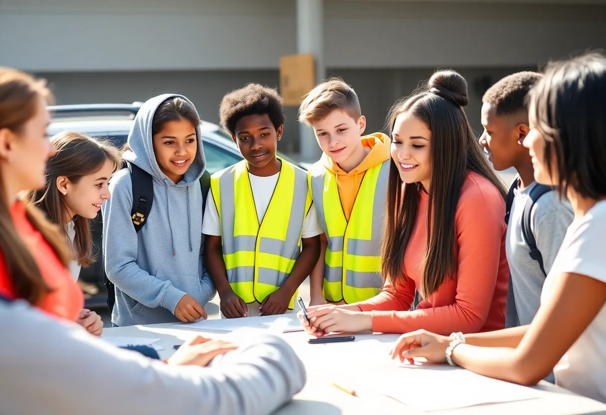Teenagers participating in a traffic safety workshop