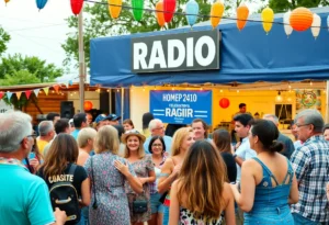 Celebration for 92.3 FM The Tide's 20th Anniversary with community members enjoying music.
