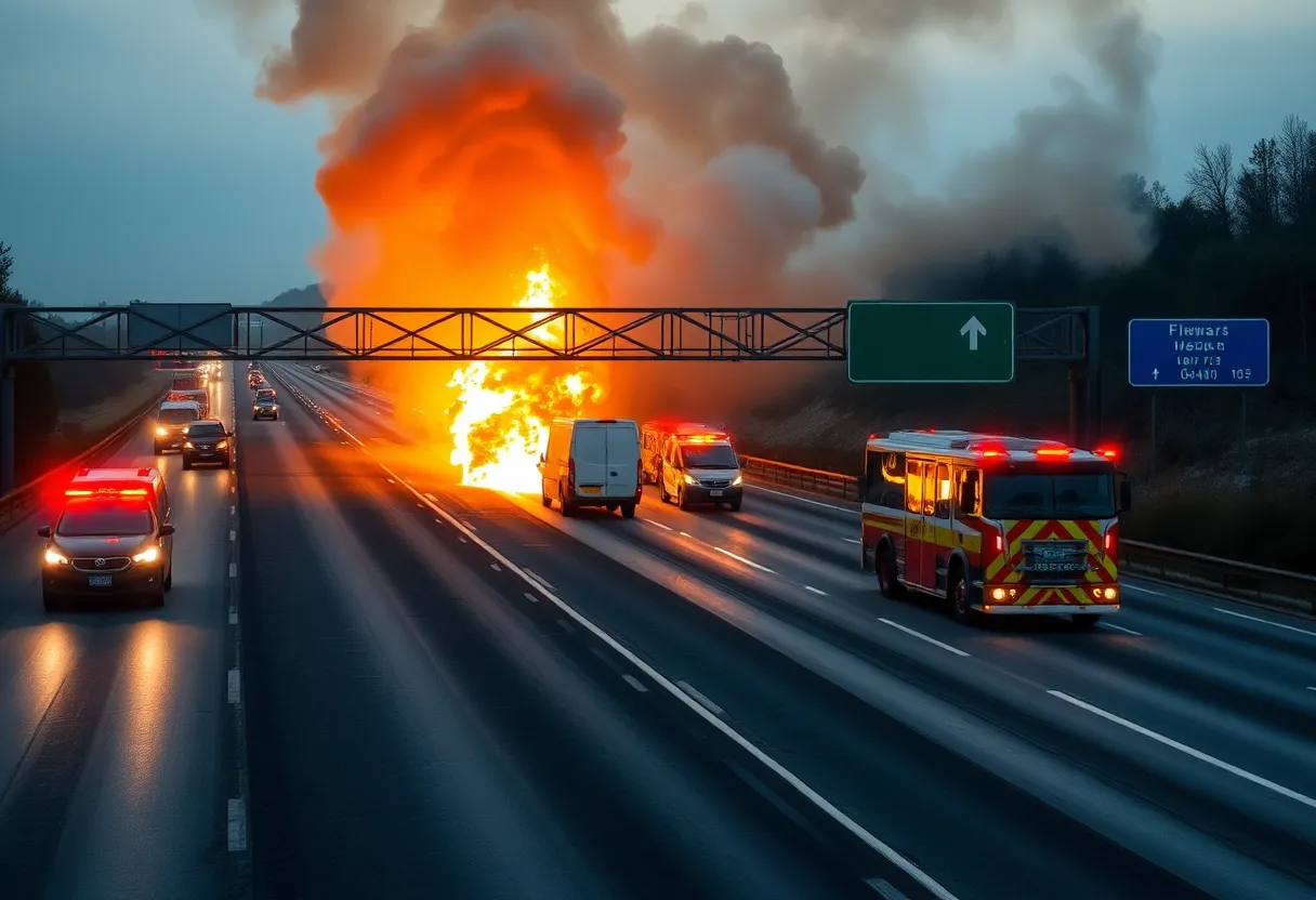 Firefighters responding to a vehicle fire on Interstate 64 in Newport News