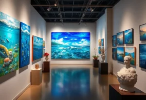 Art exhibition featuring various interpretations of water by Virginia artists.