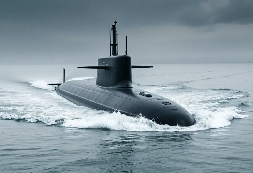 Virginia-class submarine Arkansas being launched in the James River.