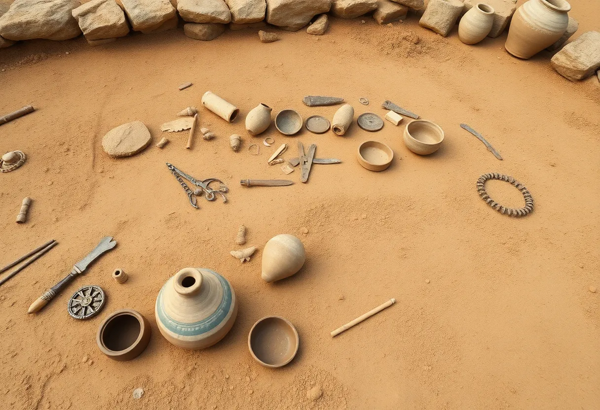 Artifacts and excavated foundation at the Williamsburg Bray School site