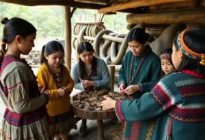 Students engaging with Cherokee culture during an educational trip.