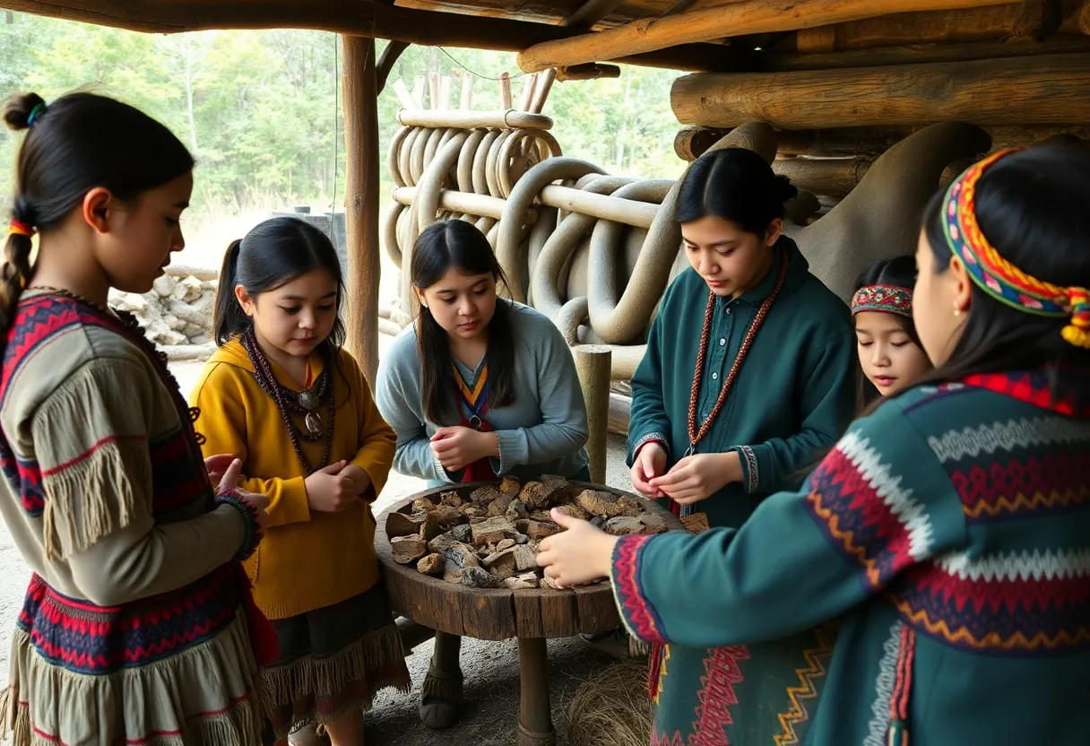 Students engaging with Cherokee culture during an educational trip.