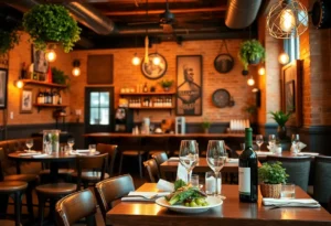 A vibrant restaurant scene in Williamsburg featuring local dishes and wines.